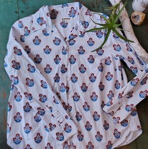 Boden Striped Blue and Red Floral Women's Shirt
